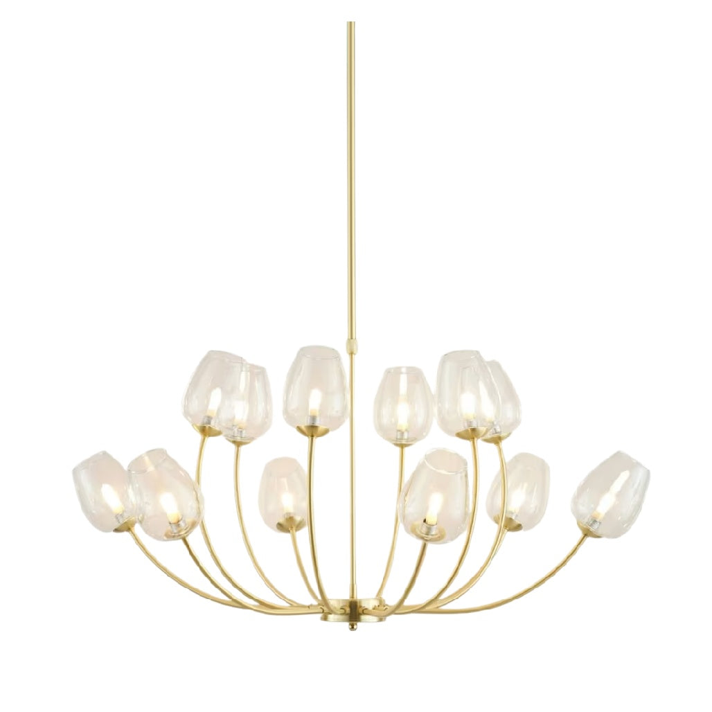 Suspension en verre soufflé avec structure dorée, 12 lumières.