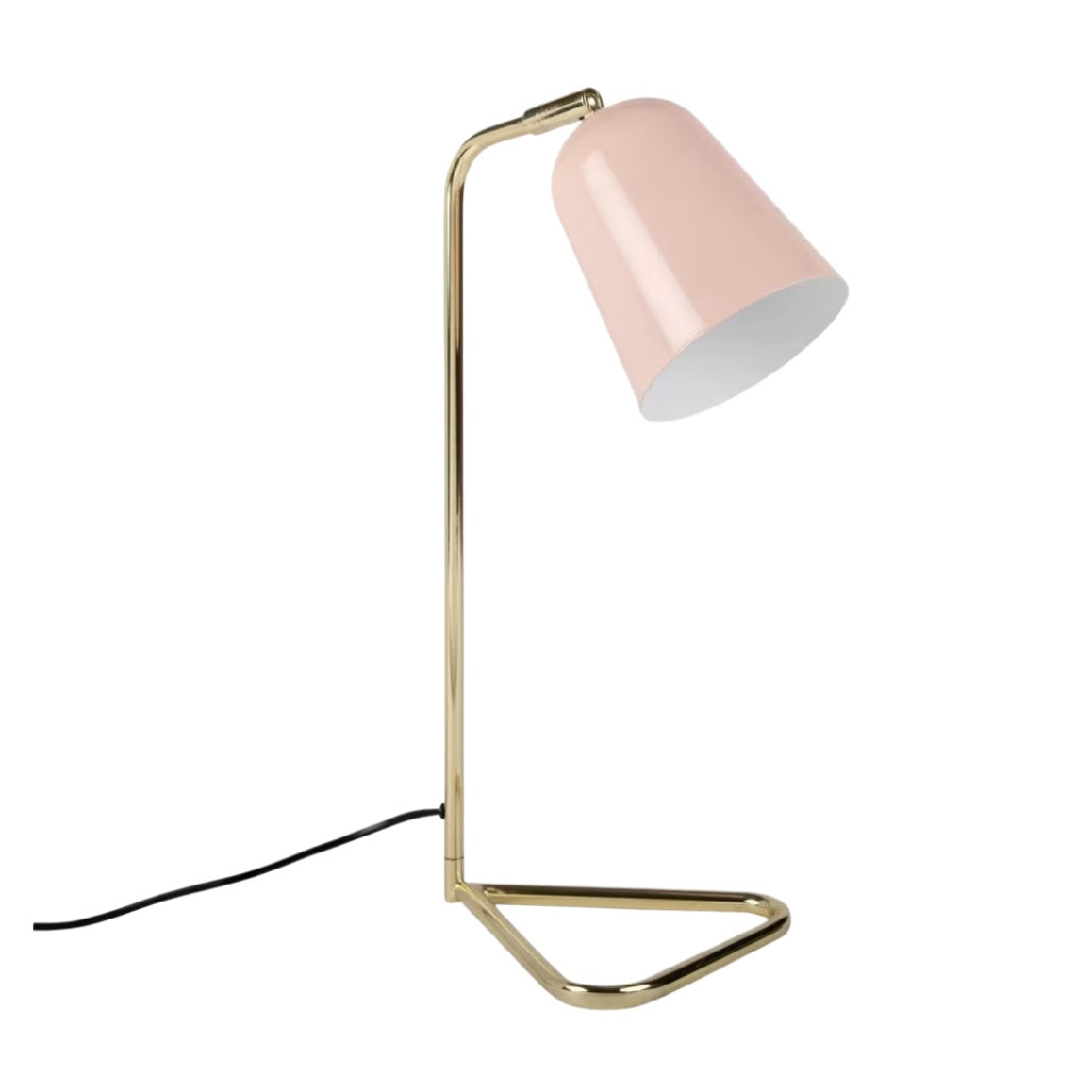 Lampe de bureau moderne avec abat-jour rose et base en métal doré